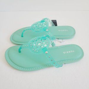 NEW Torrid Jelly Medallion T Strap Sandals Size 8 WW Extra Wide Width Mint